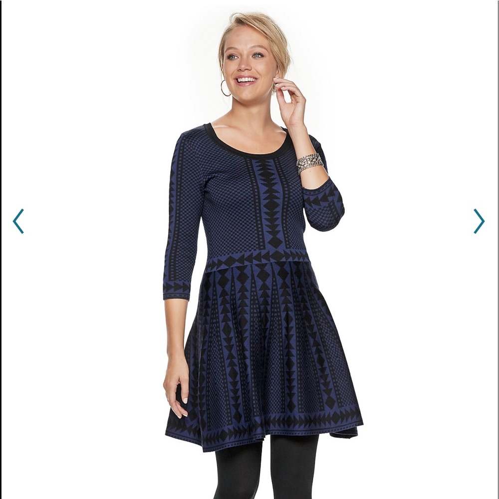 Nina Leonard Geometric Fit and Flare Sweater Dress